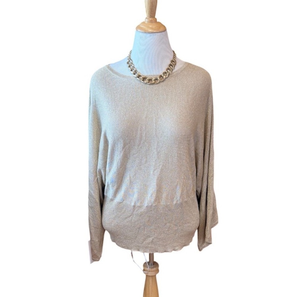 Lane Bryant Classic Gold Metallic Knit Dolman Sweater w/ Boat Neck Size 14/16